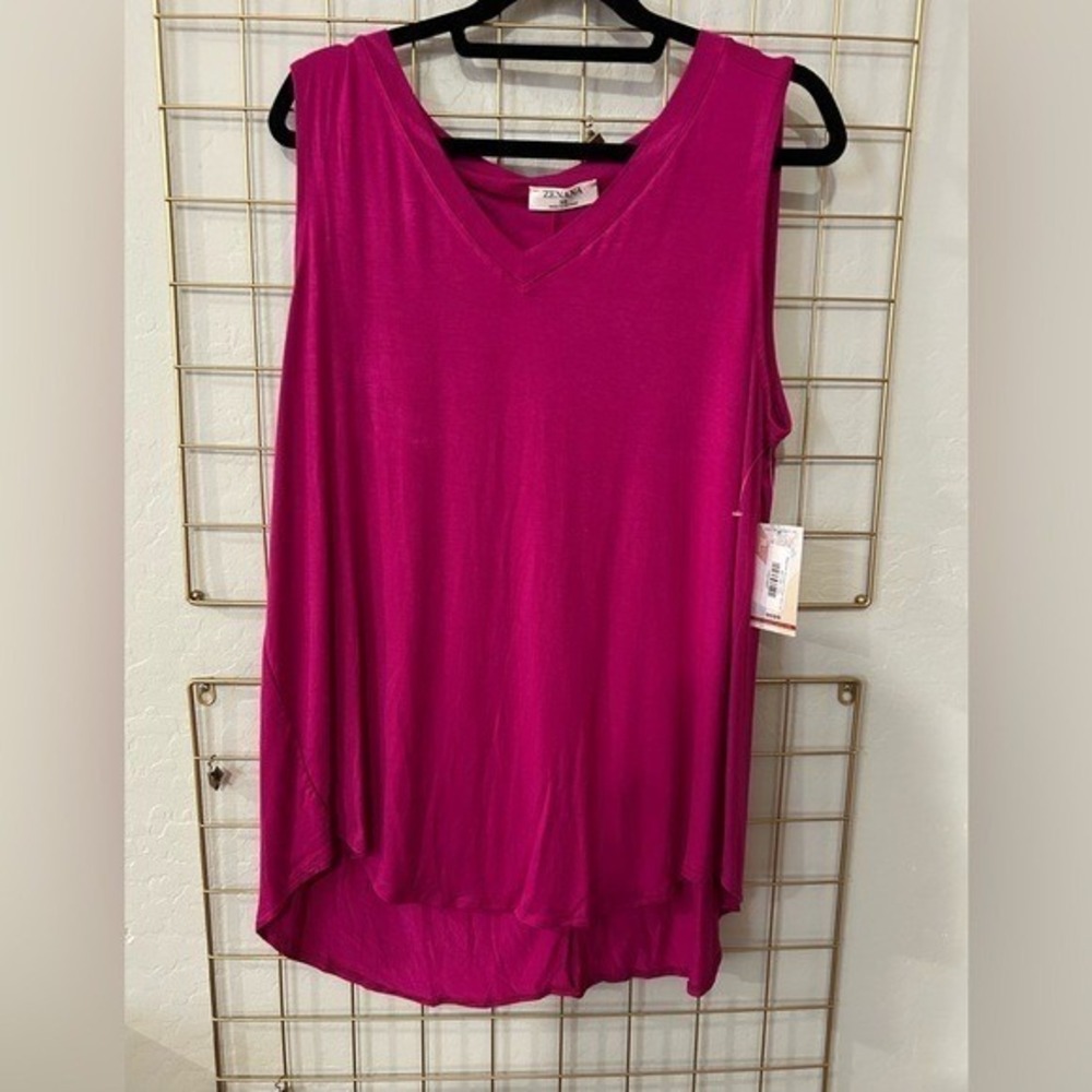 Zenana Fuchsia V-Neck High Low Tank NWT 2X Plus Soft Stretchy Comfy Summer